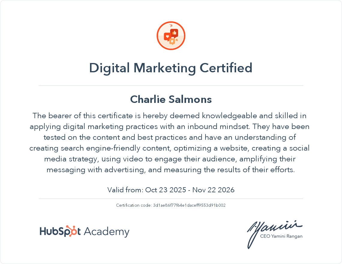 HubSpot Digital Marketing Certification