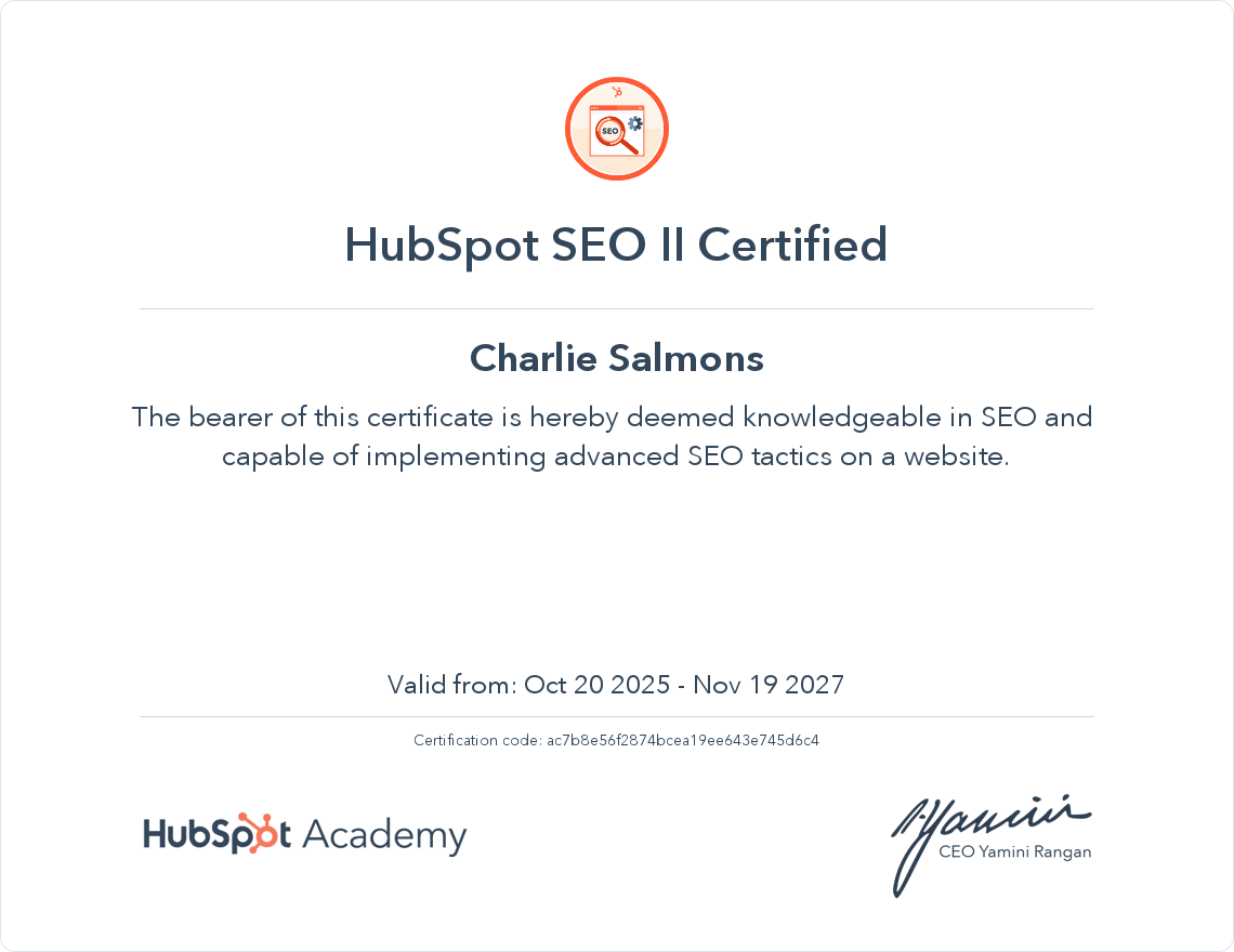 HubSpot Advanced SEO Certification