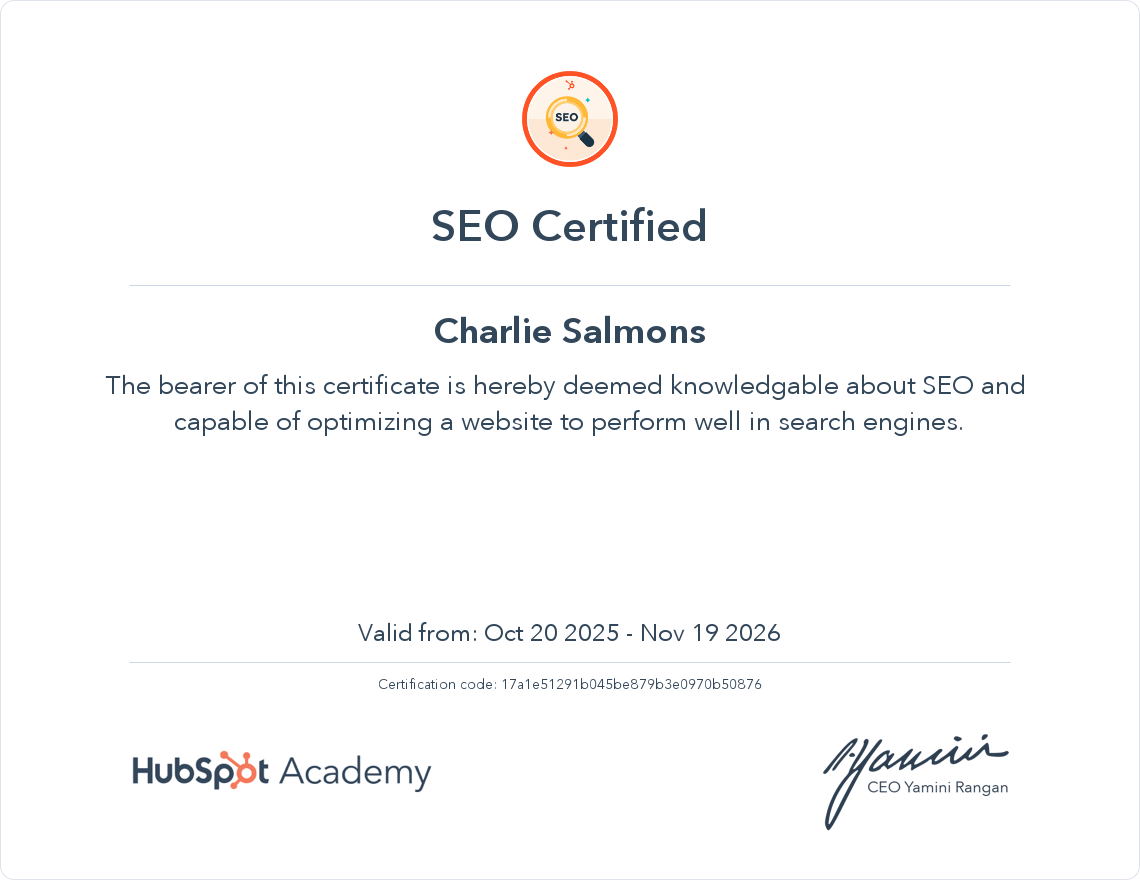 HubSpot SEO Certification